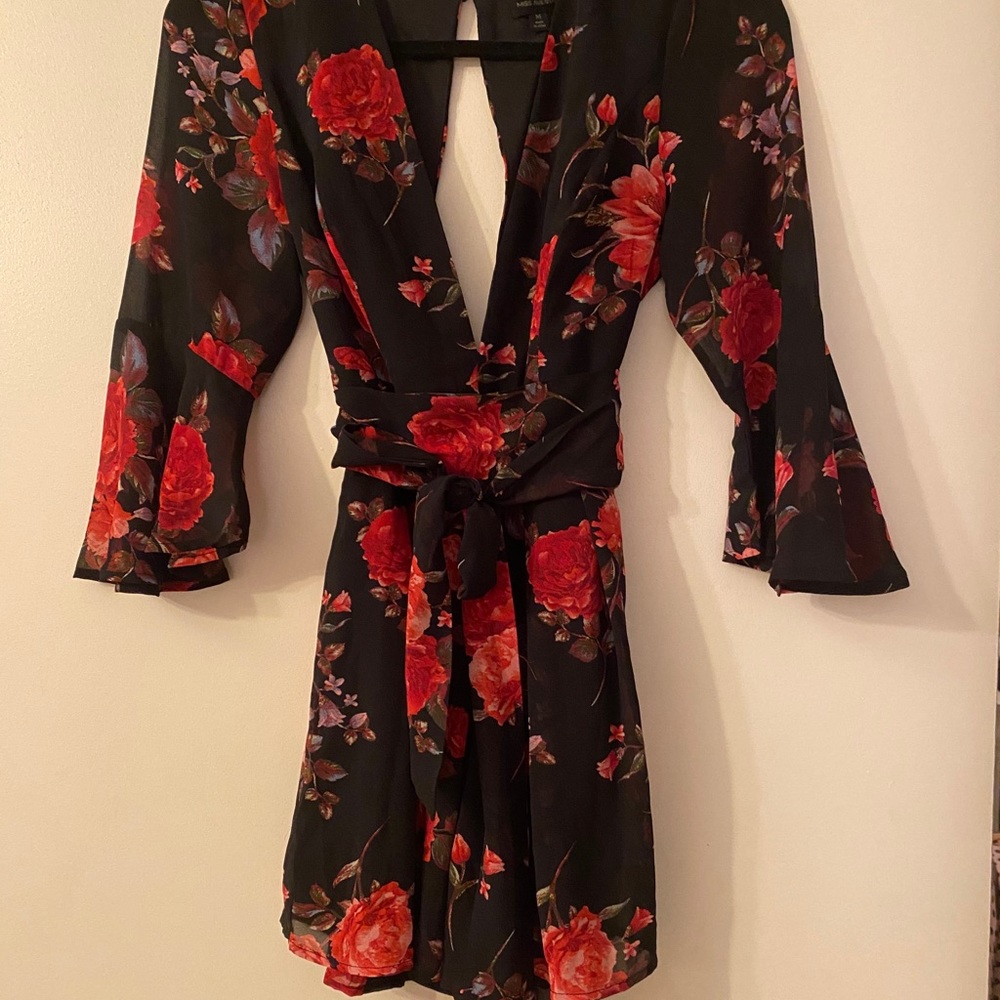 NWT, beautiful black and red flowered romper